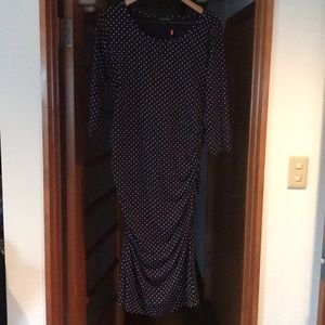 Maternity cotton polka dot dress (Navy)